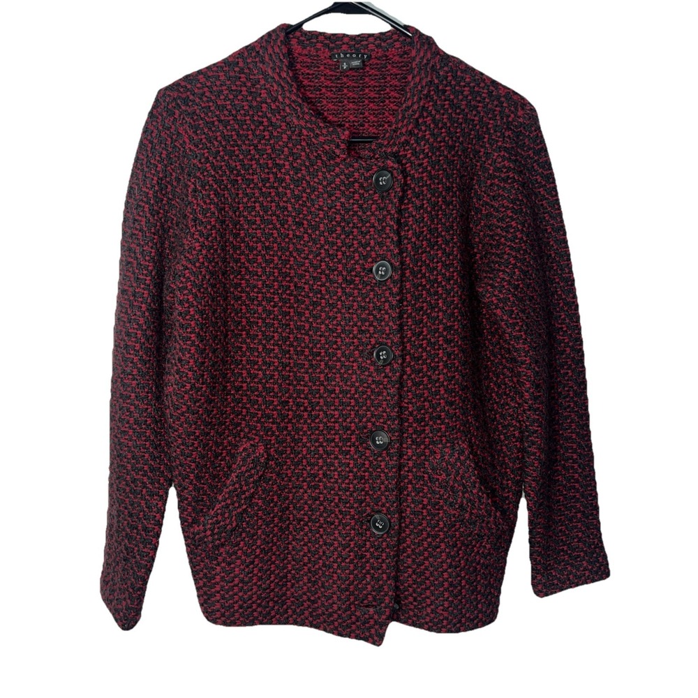 THEORY Ambril Loryelle Wool Woven CARDIGAN Sweater Blazer Jacket Size Small